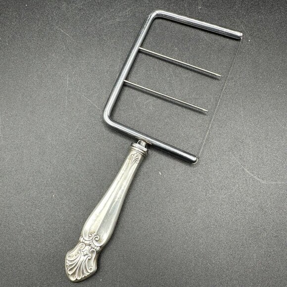 Vtg Sterling Silver Cheese Wire Slicer Server Cutter Royal Family Fleur De Lys - Picture 1 of 12